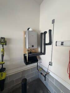 Rinnai tankless installed in a garage