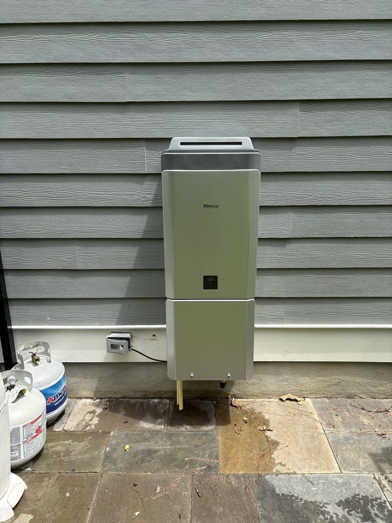 AFTER — new Rinnai RXP199 with built-in recirculation | New Rinnai RXP199 tankless water heater installed by ARC Plumbing in Johnson Pond West, Fuquay-Varina, NC |